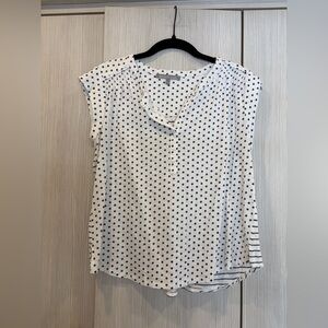 Daniel Rainn Linen Blend White/Grey Polka Dot Stripe Tee Medium Mixed‎ Print